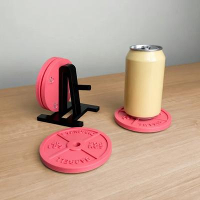 Weight Plate Coaster Set with Rack, Creative Barbell Plate Design Coasters, 45LBS Logo Drink Coasters, Personalized Gift for Gym Lovers Fitness Fans