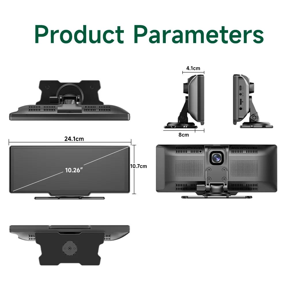 10.26" Dash Cam Rearview Camera Wifi Carplay & Android Auto 2K DVR GPS Navigation Video Recorder Dashboard Dual Len 24H Park AUX