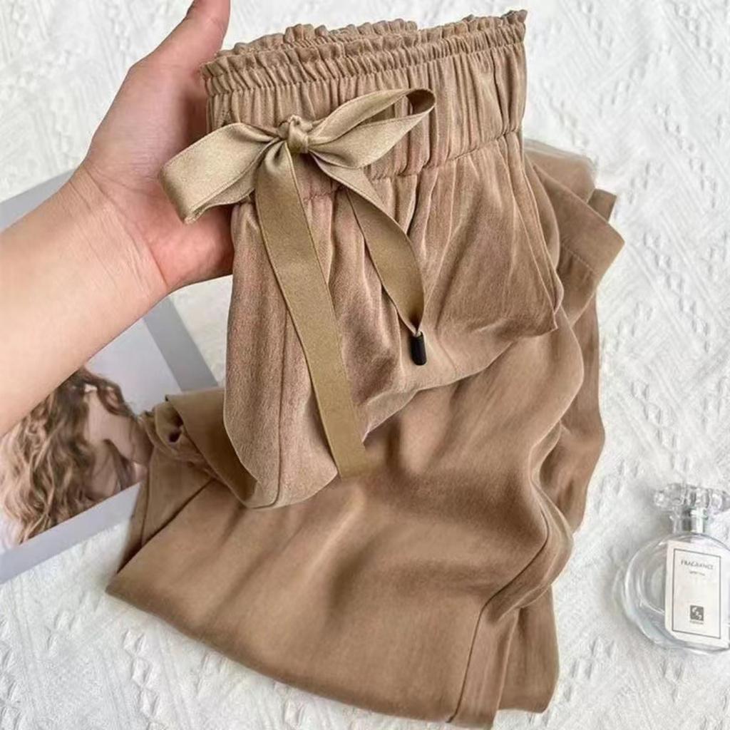 Lila, Eisseide, Satin, Dünn, Weitbeinige Hose, Damen, Gerade, Locker, Freizeithose