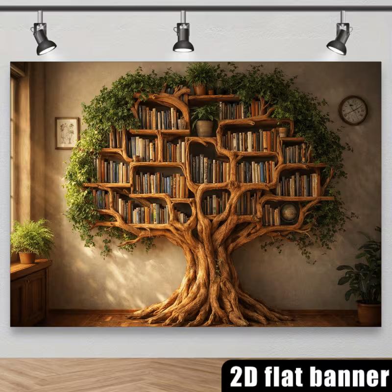 2D Enchanted Tree-Shaped Bookcase Photography Background