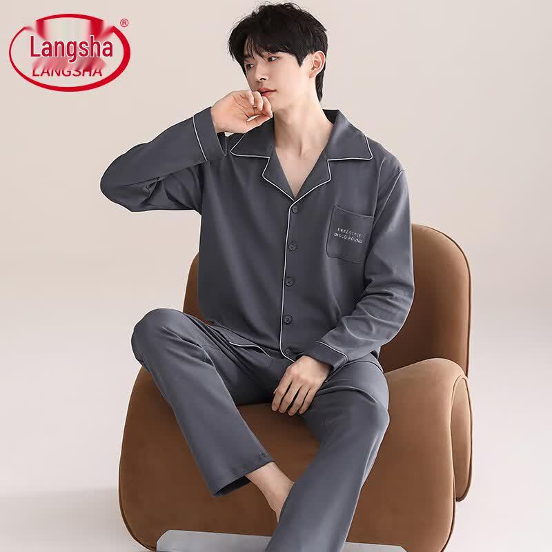 Langsha Men s Pure Cotton Long Sleeve Pajama Set XL