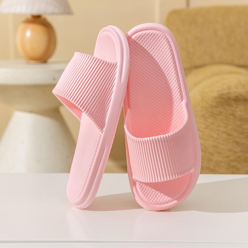 Unisex Simple Solid Color Striped Home Slippers Women Comfy EVA Flat Non Slip Bathroom Slippers Ultralight Travel Hotel Slippers
