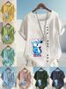 Women's Fashion Blue Bear Print Shot Sleeve T-shirt Loose Cotton Shirt Casual Loose Summer Blouse Tops Plus Size