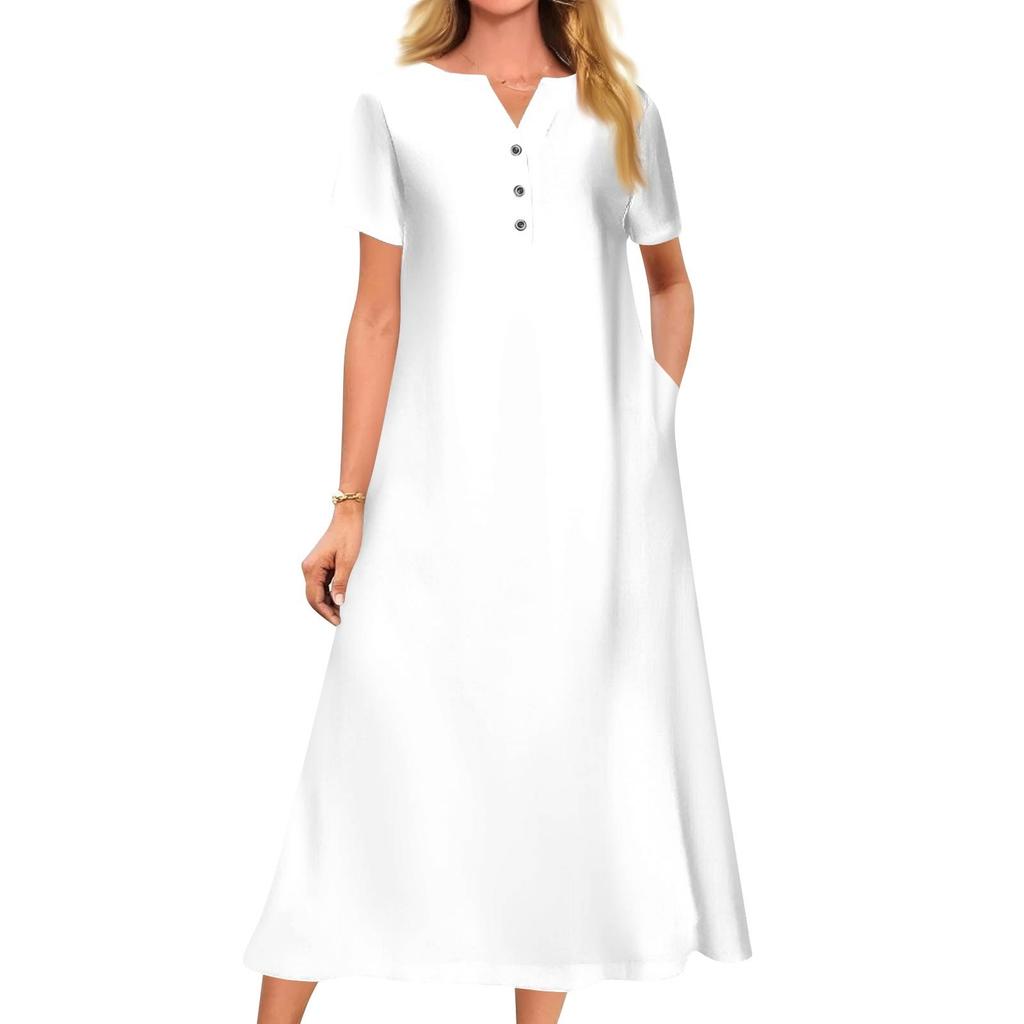 Damen Sommer Bedrucktes V-Ausschnitt Kurzarm Swing-Kleid