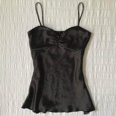 Polka Dot Camisole Vest Backless Style Ruched Vest French Style Sleeveless Tanks  Women