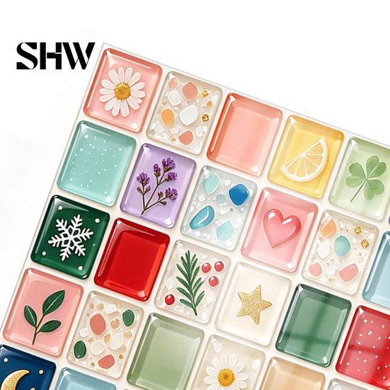Self Adhesive Mosaic Wall Stickers Acrylic Tile Stickers, Peel and Stick Self-Adhesive Backsplash Tiles, HD Glossy Waterproof Kitchen Oil-Proof Decals