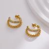 18K Gold Plated C-Shaped Twisted Stainless Steel Earrings with Inlaid Diamonds - High-end Titanium Steel Accessories