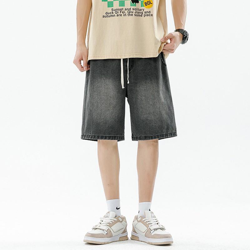 Herren Lockere Jeansshorts Lässige Gerade Geschnittene Baumwoll-Kurzhose Mit Elastischem Bund