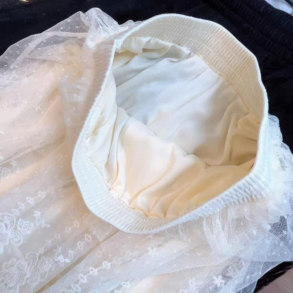 High-End Women's Layered Lace Mesh A-Line Skirt - Autumn/Winter Slimming Long Skirt