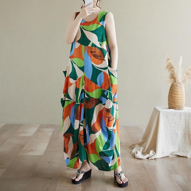 sleeveless  Plus size Cotton vintage floral new in dresses for women casual loose long summer dress