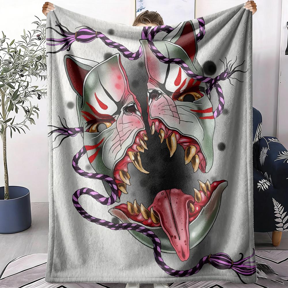 Kitsune Mask with Sword Throw Soft Flannel AC Blanket Lightweight Summer Nap Throw Cozy  Blanket for Sofa Bed Travel Home 75cm x 90cm