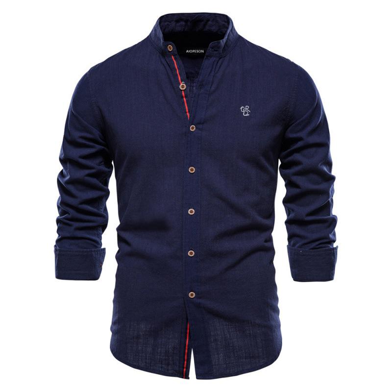 Men's Slim Fit Cotton Linen Long Sleeve Shirt - Casual Japanese Fashion, Solid Color, Spring/Summer (US Size)