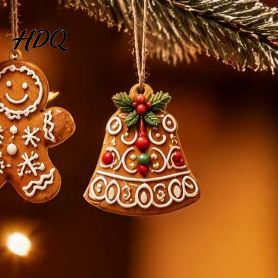 Weihnachtsbaumschmuck Set Holz Lebkuchenstil Ornamente mit Natürlichem Hanfseil Retro Festlich Hängend Rustikal Partyzubehör Anhänger für