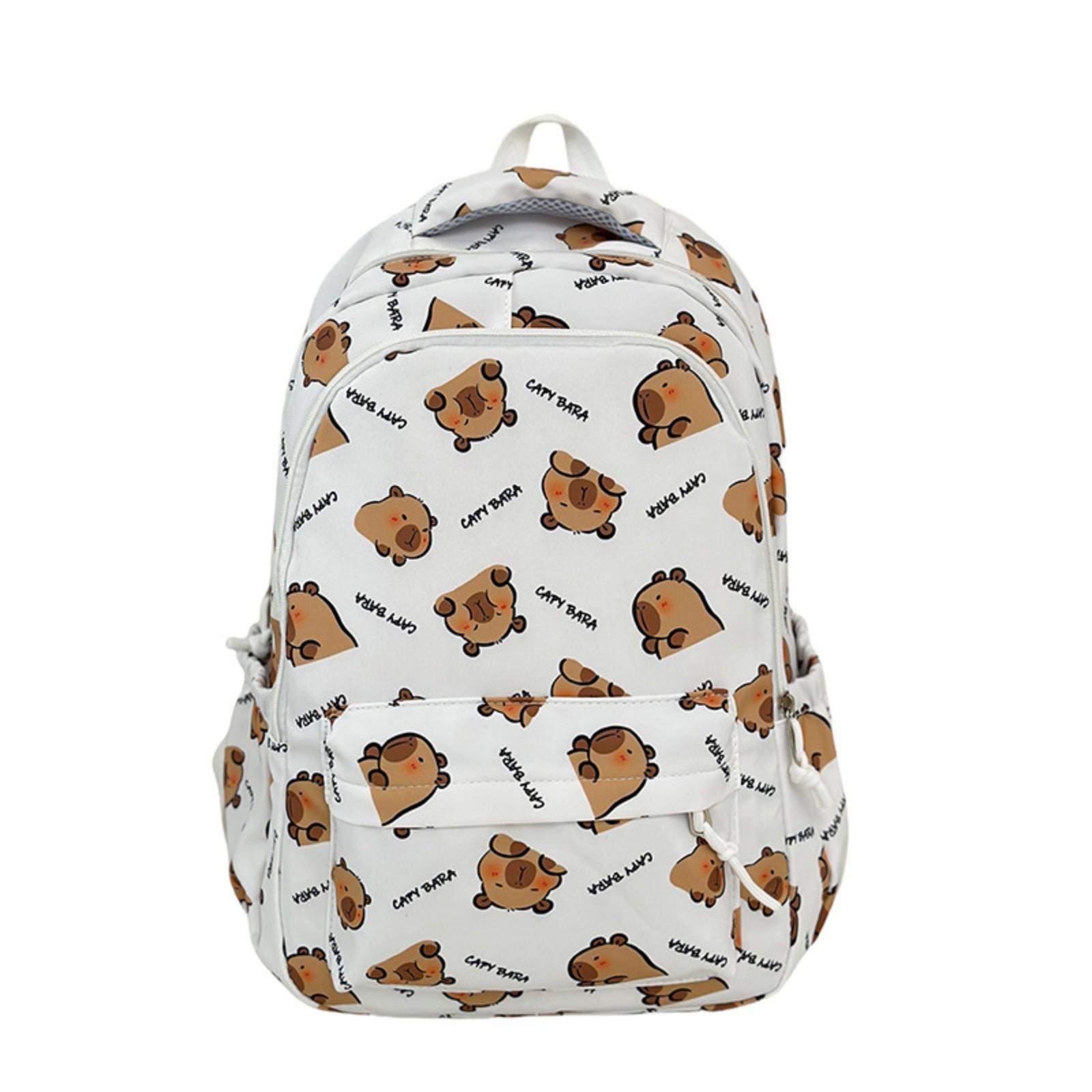 

Рюкзак КАПИБАРА для женщин, Мультяшный милый рюкзак для девочек, Рюкзак большой вместимости для учеников средней и старшей школы One Size белый