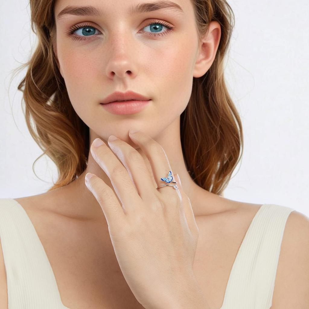 Silver universal ring blue butterfly silver 925
