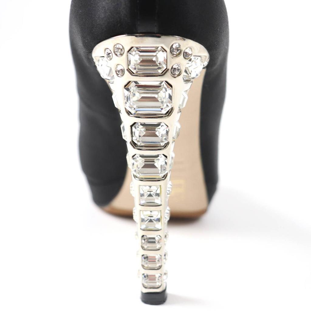 Tolle MIUMIU Pumps Offene Zehenpartie mit Kristallschmuck Schwarz Satin Damen 37 Gebraucht