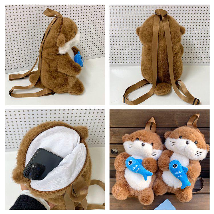 2025 Japanese Style Cute Otter Plush Backpack for Girls - Autumn/Winter JK School Bag