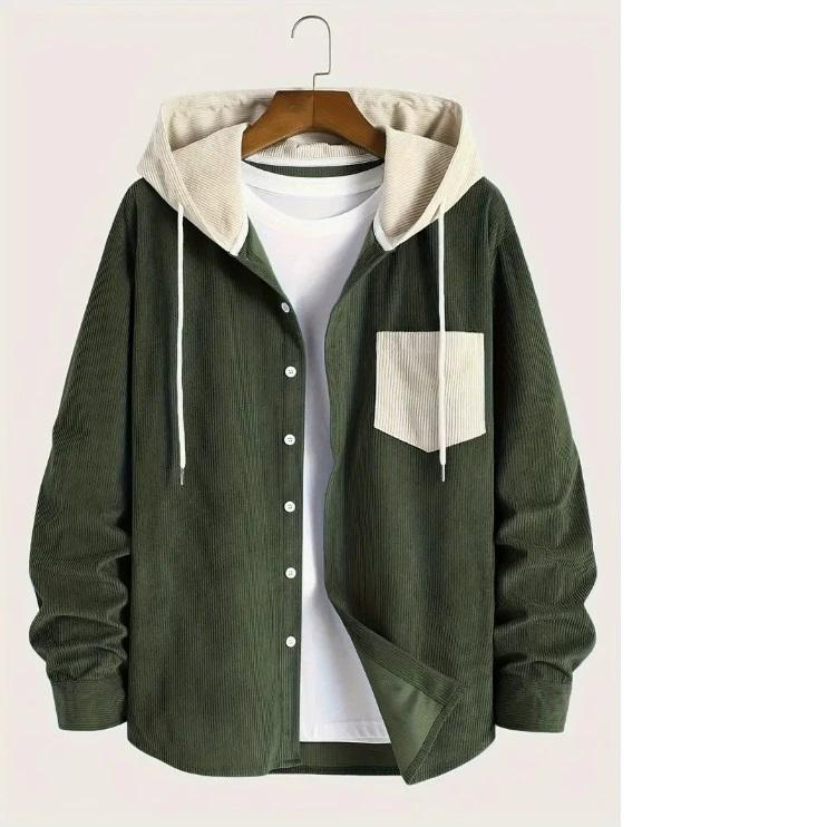 The New Fashion Trend Spring and Autumn Corduroy Hooded Jacket Is Comfortable and Casual for Daily Commuting for Men