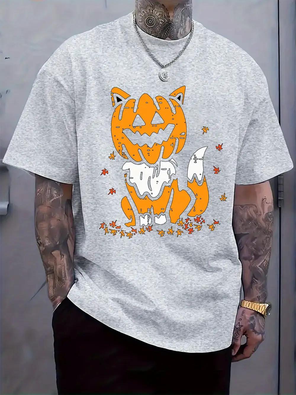 

Halloween Pumpkin Fox Graphic T-shirt - Casual Crew Neck M