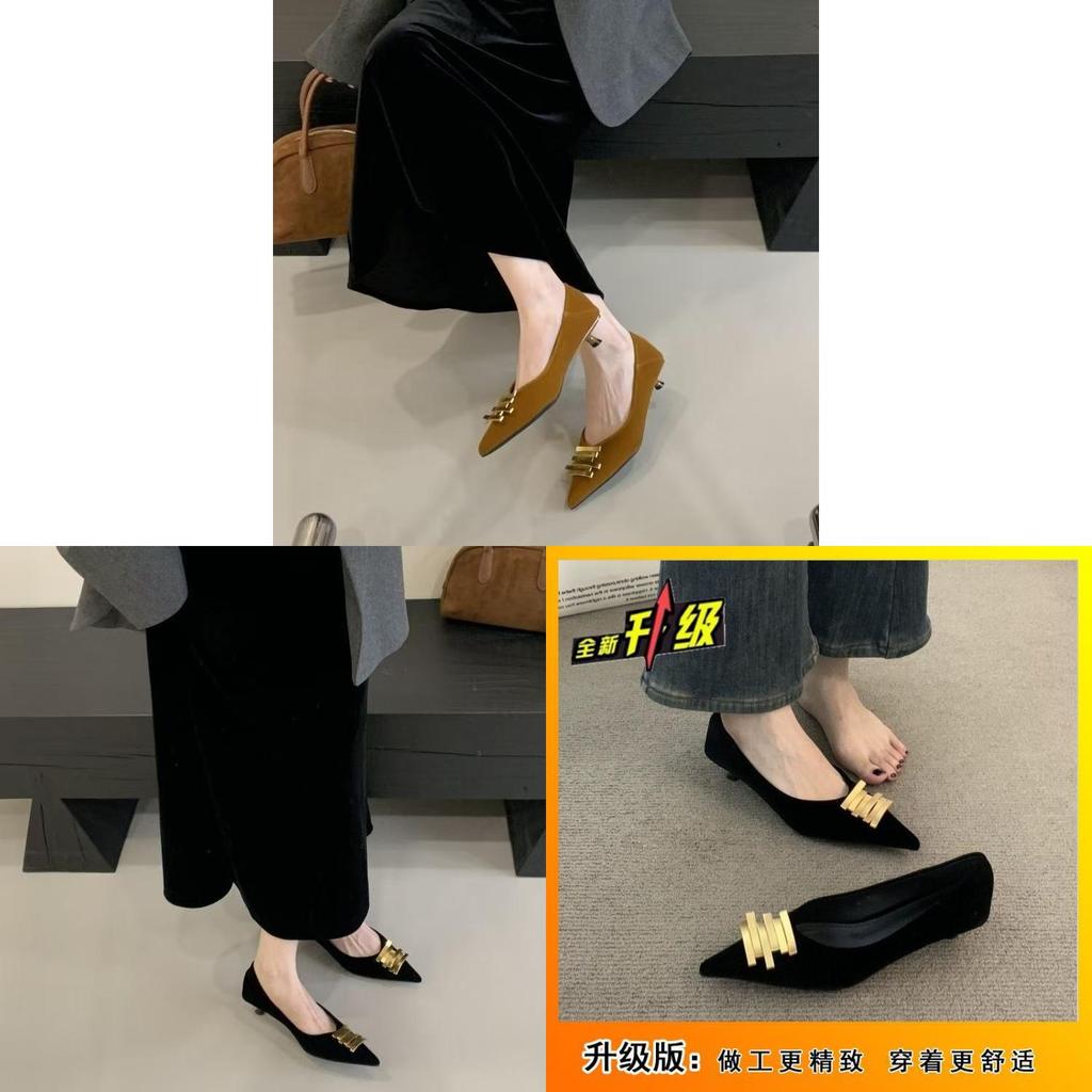 Black Metal Buckle Loafer Shoes For Women With Pu Material For Work And Office Use