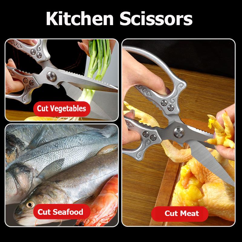 1PCS WXCOO Stainless Steel Kitchen Knife Scissor Set Fruit Slicing Multifunctional Bottle Opener Chef Knife Wooden Handle