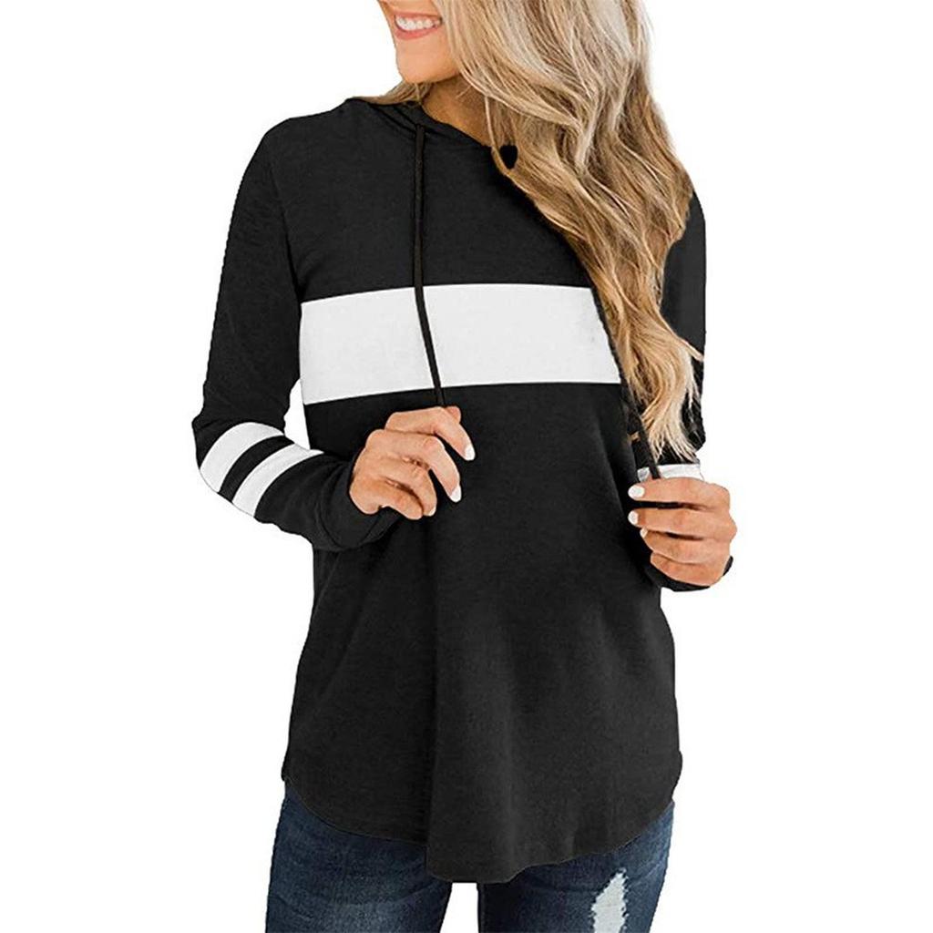 Women's Loose Comfortable Fashionable And Casual Long Sleeved Patchwork Hooded Top