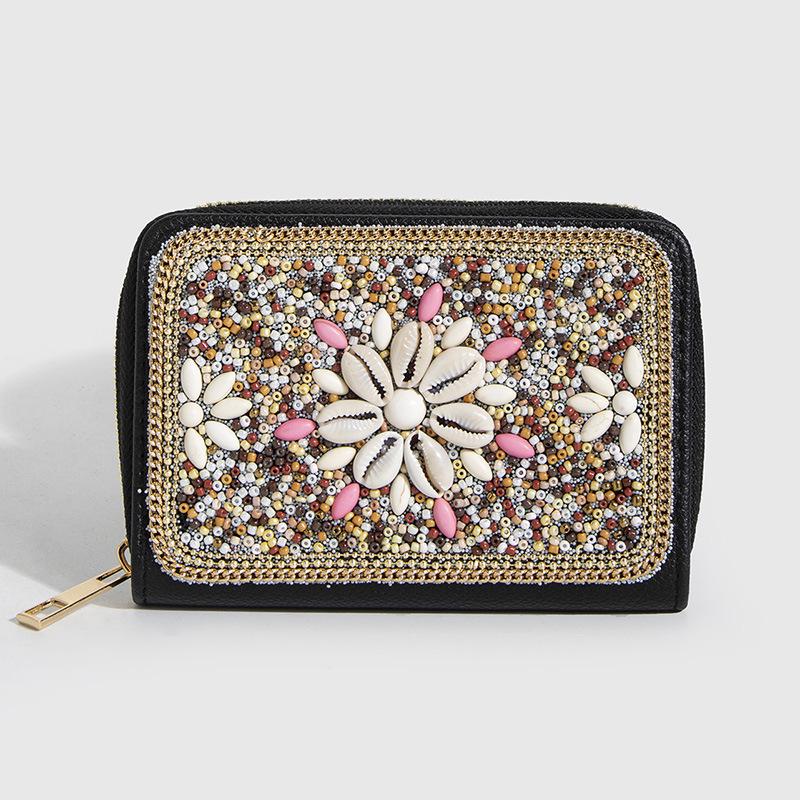 Bohemian Style PU Zipper Card Holder & Coin Purse with Butterfly and Flower Design