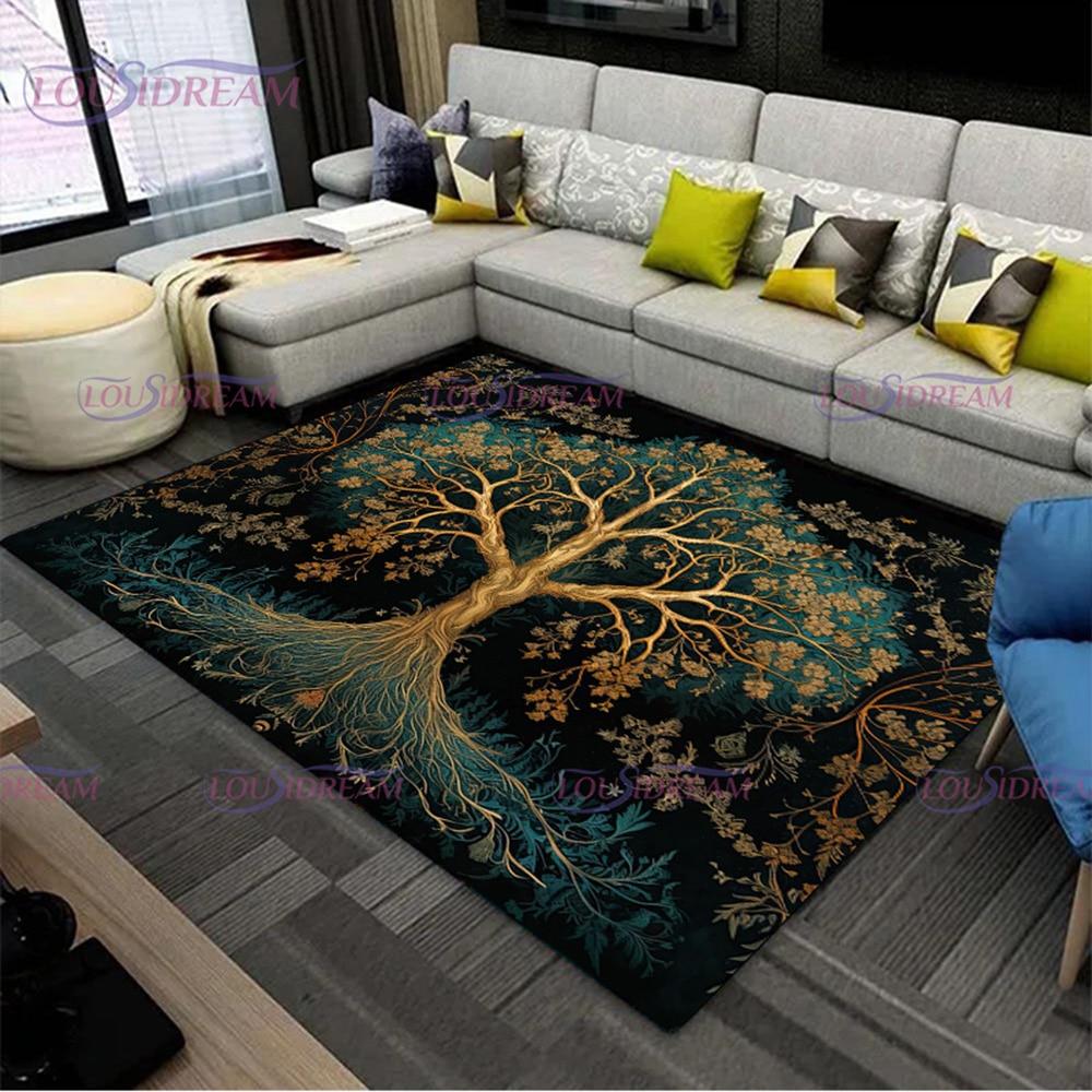 Tree of Life Pattern Large Area Rug Non-slip Machine Washable for Living Room Bedroom Laundry Entryway Home Decor Carpet Mat