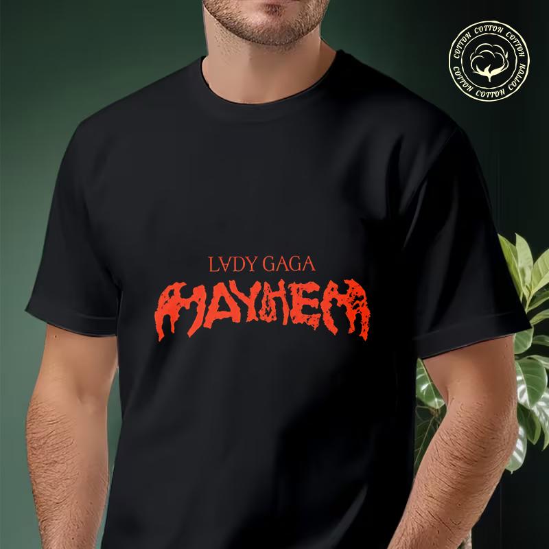 Vintage Lady Gaga The Mayhem Ball Tour Motorcycle T-Shirt Men Cotton Tees O-neck Short Sleeve T
