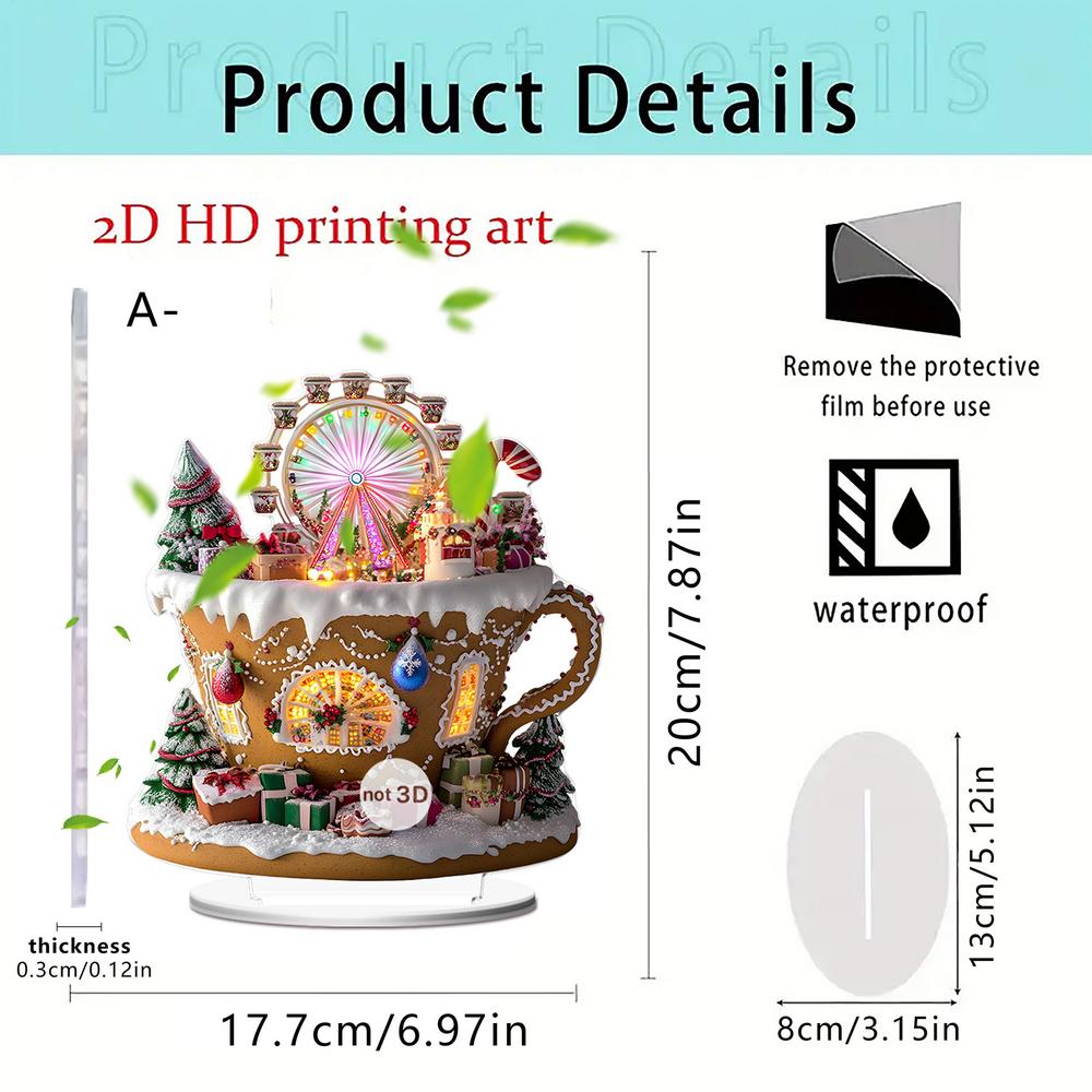 2D Christmas Table Decorations Colorful Christmas Desk Decor Acrylic Castle Pattern Ornament with Stand for Fireplace Restaurant