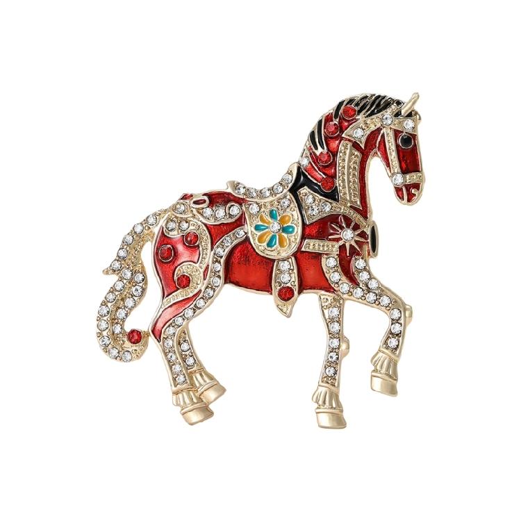 Delicate Cartoon Horse Brooch with Rhinestones Embellishments Enamel Animal Shaped Lapel Pin Accessory