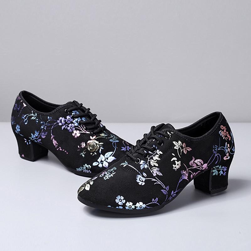 Móda Dívčí Dámské Moderní Jazzové Boty Barevný potisk Tango Učitelské Boty Šněrovací Pohodlné Taneční tenisky na podpatku 5CM
