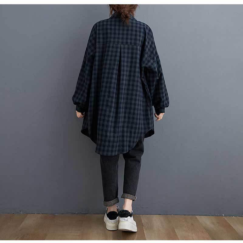 Plaid Shirt Women's Autumn New Long-sleeved Loose Jacket Mid-length Top