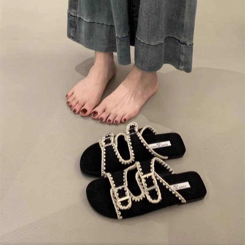 Xiaoxiangfeng Flat-bottomed Cool Slippers Women's Summer Outer Wear Summer Sandals Women's Seaside Beach with Skirt One-word Slippers