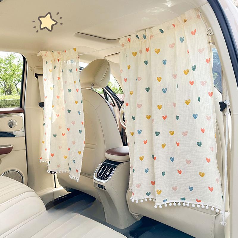 Double cotton gauze car partition curtain Cartoon bear rabbit car privacy curtain summer sun shield