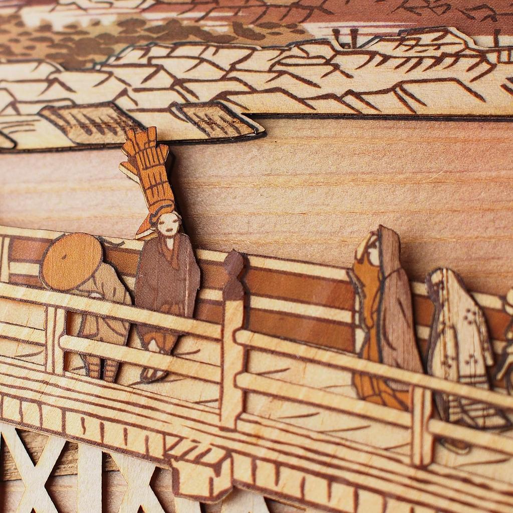 KINOWA "Kyoto Sanjo Ohashi Bridge" Wood Collage Original DIY Kit Ukiyo-e Hiroshige Fifty-three Stations of the Tokaido Made In Japan