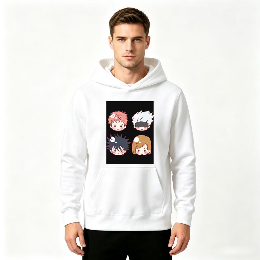 Men's Anime Chibi Character Print Pullover Hoodie Casual Long Sleeve Streetwear Sweatshirt
