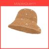 Chapeau de Paille d'Été pour Femmes avec Décor Perles et Large Bord Pare-Soleil pour la Protection Solaire en Extérieur