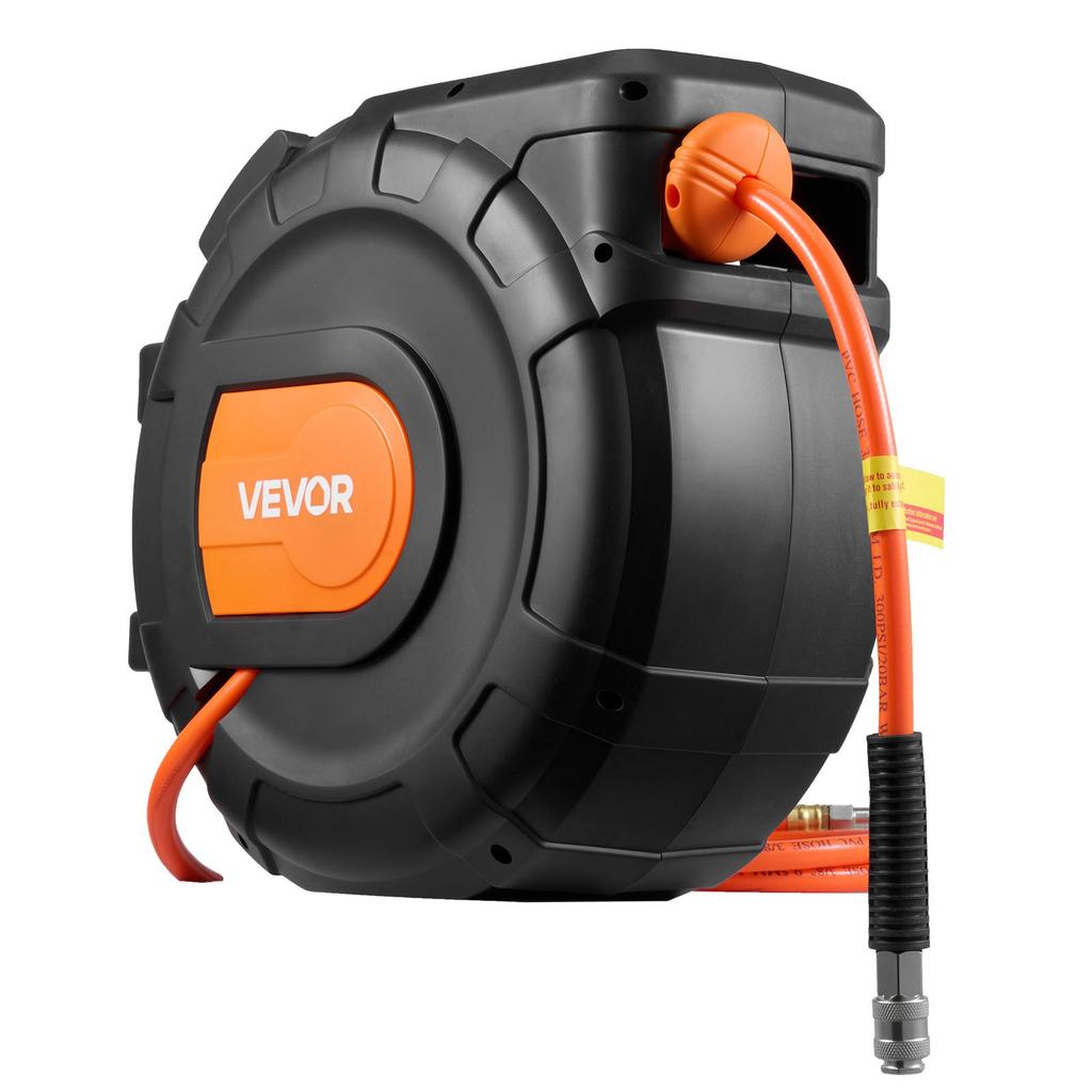 VEVOR Retractable Air Hose Reel, 30m x 9.5mm PVC Air Hose Max 300PSI, Enclosed Air-Compressor Hoses Reel Auto Rewind with 2m Lead in
