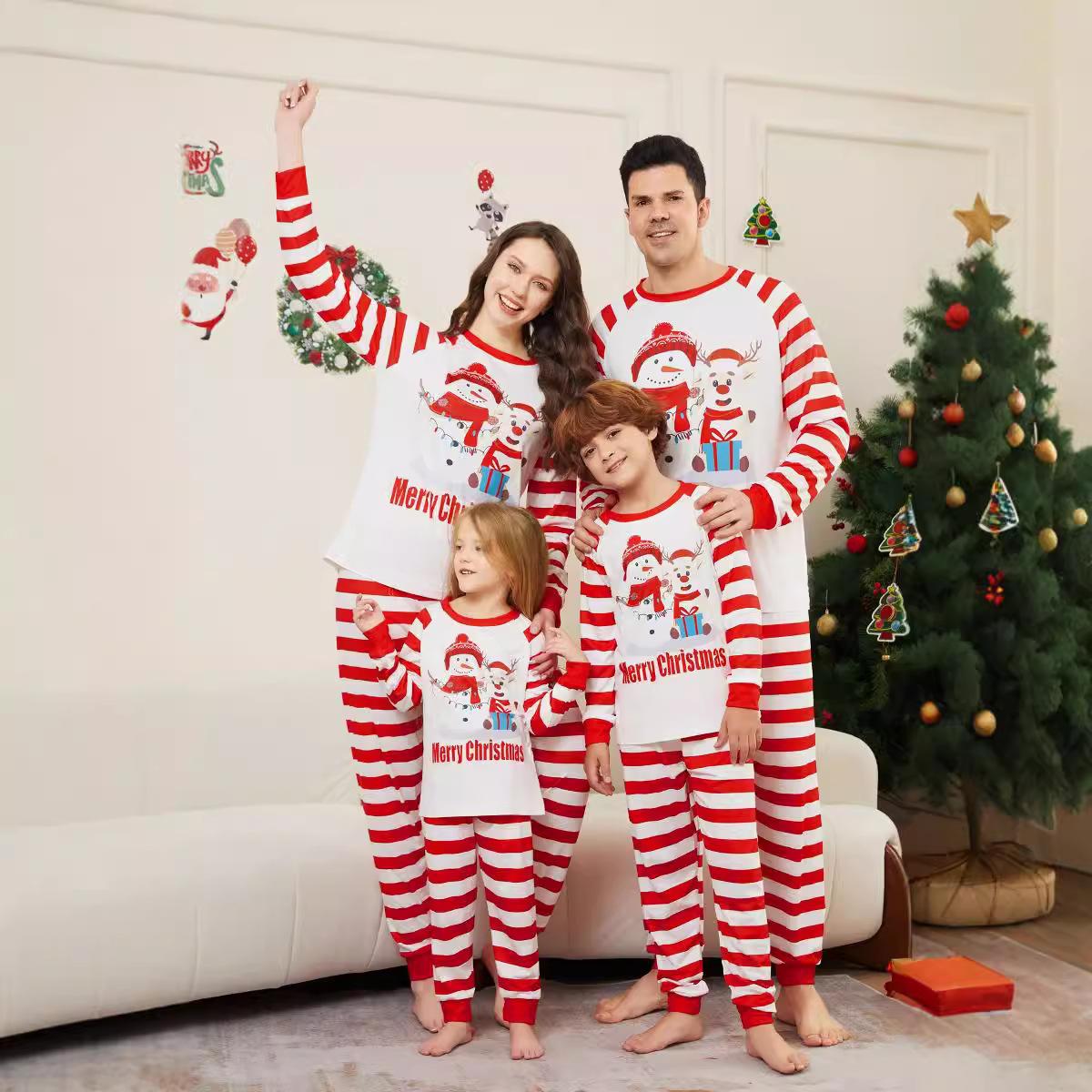 Red White Stripe Family Matching Outfits Christmas Printed Pajamas Father Mother Kids Matching Clothes Pajamas Set for Christmas Baby 6M