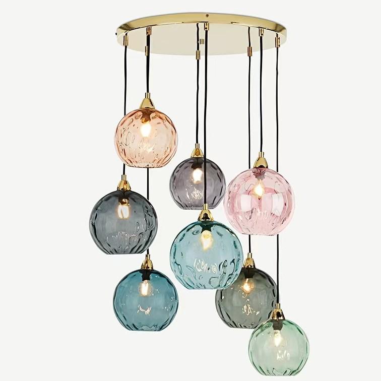 Nordic Embossed Colorful Glass Sphere Pendant Light for Bedroom, Bedside, or Restaurant Bar.