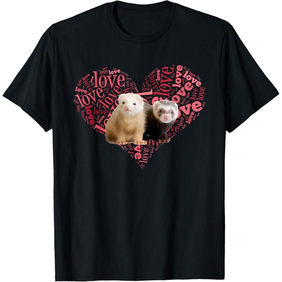 

I Love Ferrets T-Shirt - Heart Shaped Ferret Lover Gift T-Shirt XXXXXL чорний