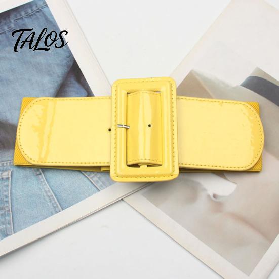 Vintage Style Elastic Waistband Adjustable Size Women Belt, Wide Faux Leather Square Buckle Belt with Buckle, Stretchy Dress Fashion Accessory