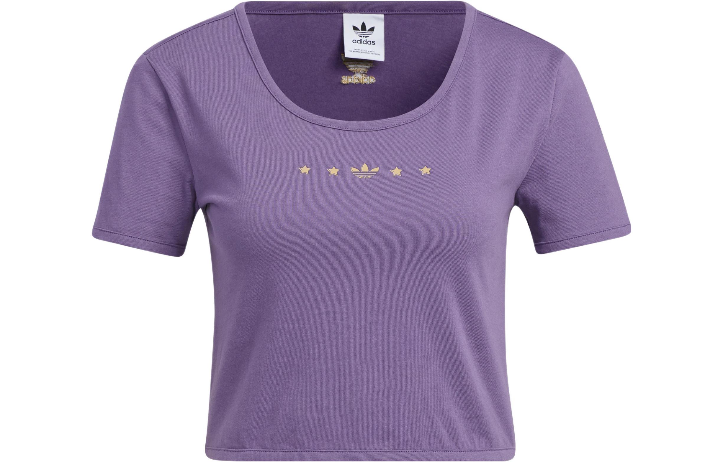 Adidas Originals Crop Tops Women s Technology Purple Crew Neck Moderate HZ5348 S/M