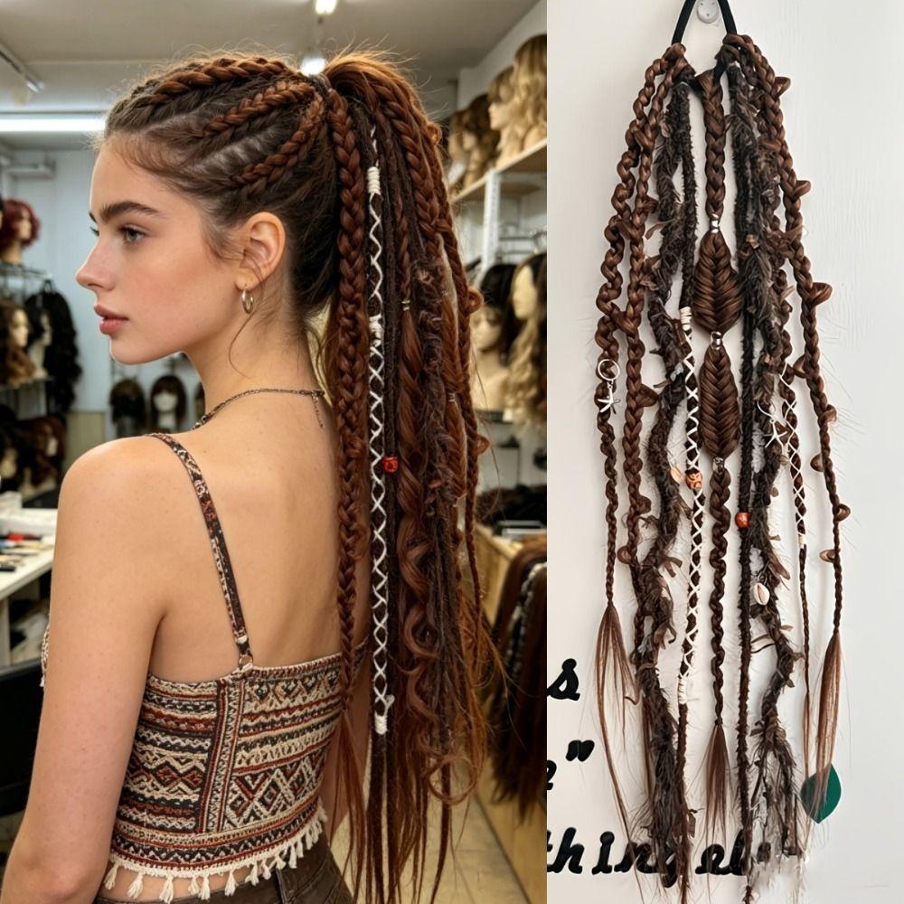 24Inch Textured Dreadlock Ponytail Synthetic Twist Braid Hairpiece Women's Braided Wigs DIY