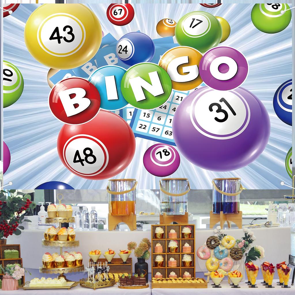 Bingo Backdrop,Bingo Party Banner Lottery Winning Ball Game Time Cards Photography Background Party Supplies