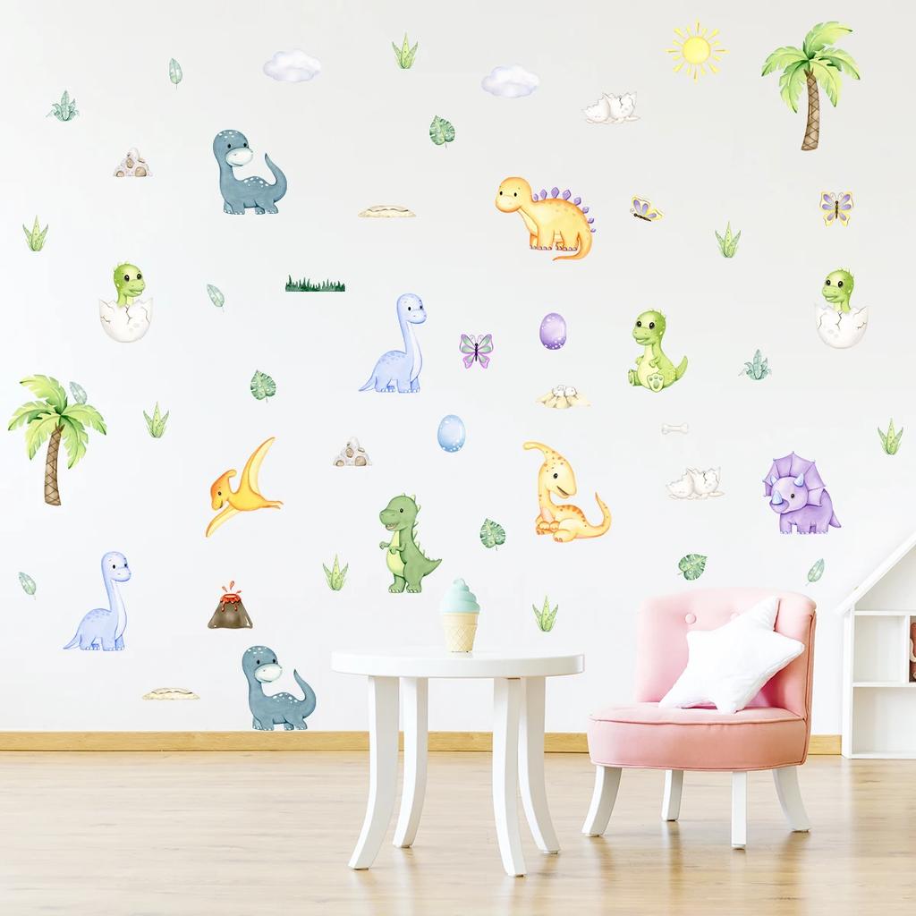 Cartoon Cute Dinosaur Wall Stickers Decoration for Bedroom Boy Wall Art Kids Room Design Home Decore Living Room Wallpaper DIY