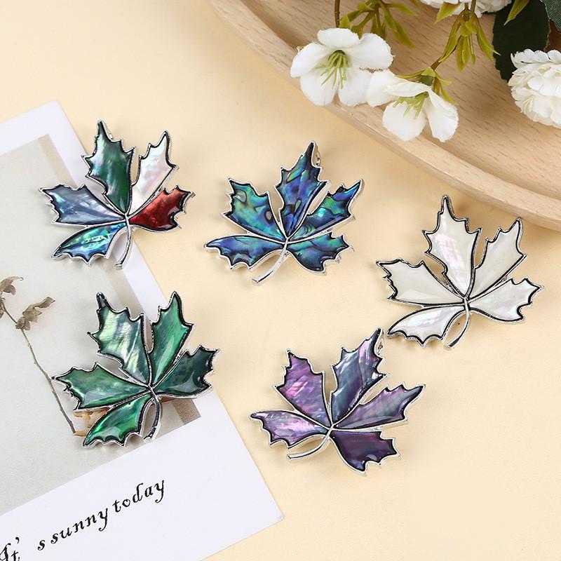 Creative Shell Leaf Brooch Pendant With Inlay For Women And Men