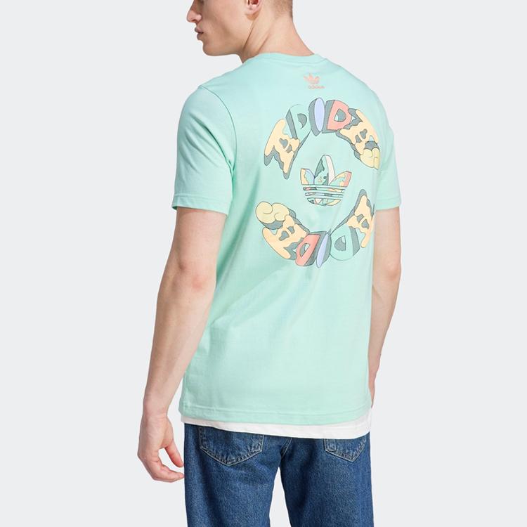 Adidas Originals Trefoil Enjoy Front/Back Graphic Tee With Cartoon Letter Logo Print Men Tops Green IT8180