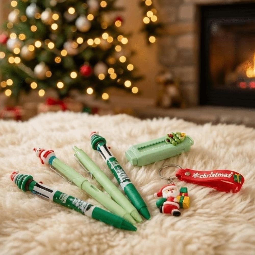 5Pcs/Set 4-color Ballpoint Pen Study Stationery Gifts Christmas Learning Gift Box Writing Supplies